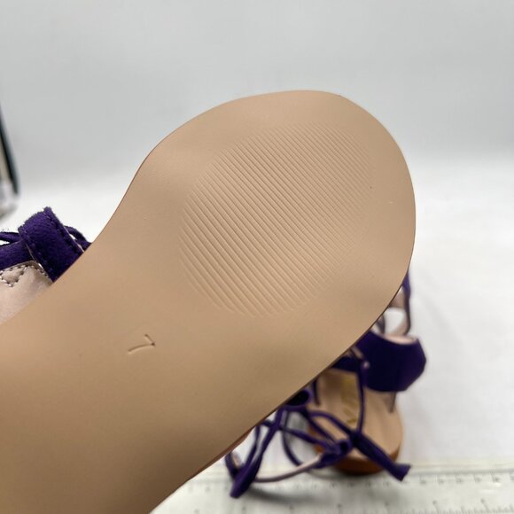 YDN Purple Sexy Knee High Lace up Flats Fringe Low Heel Gladiator Strap Sandals - Picture 6 of 8